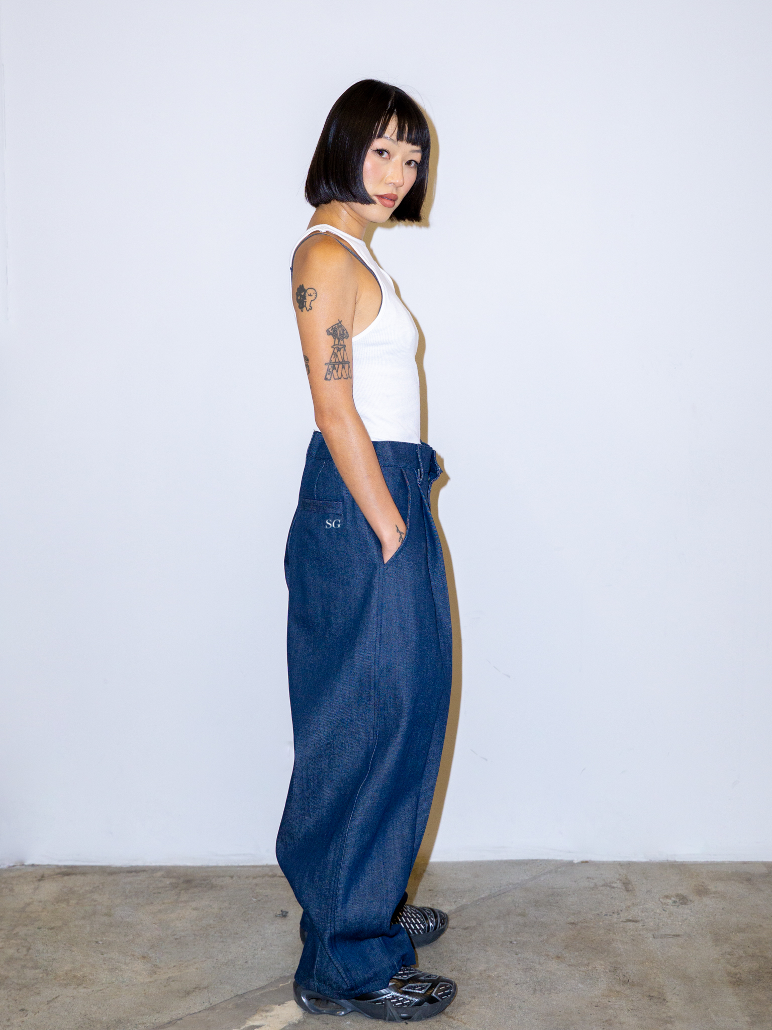SUPER WIDE PANTS IN BLUE DENIM