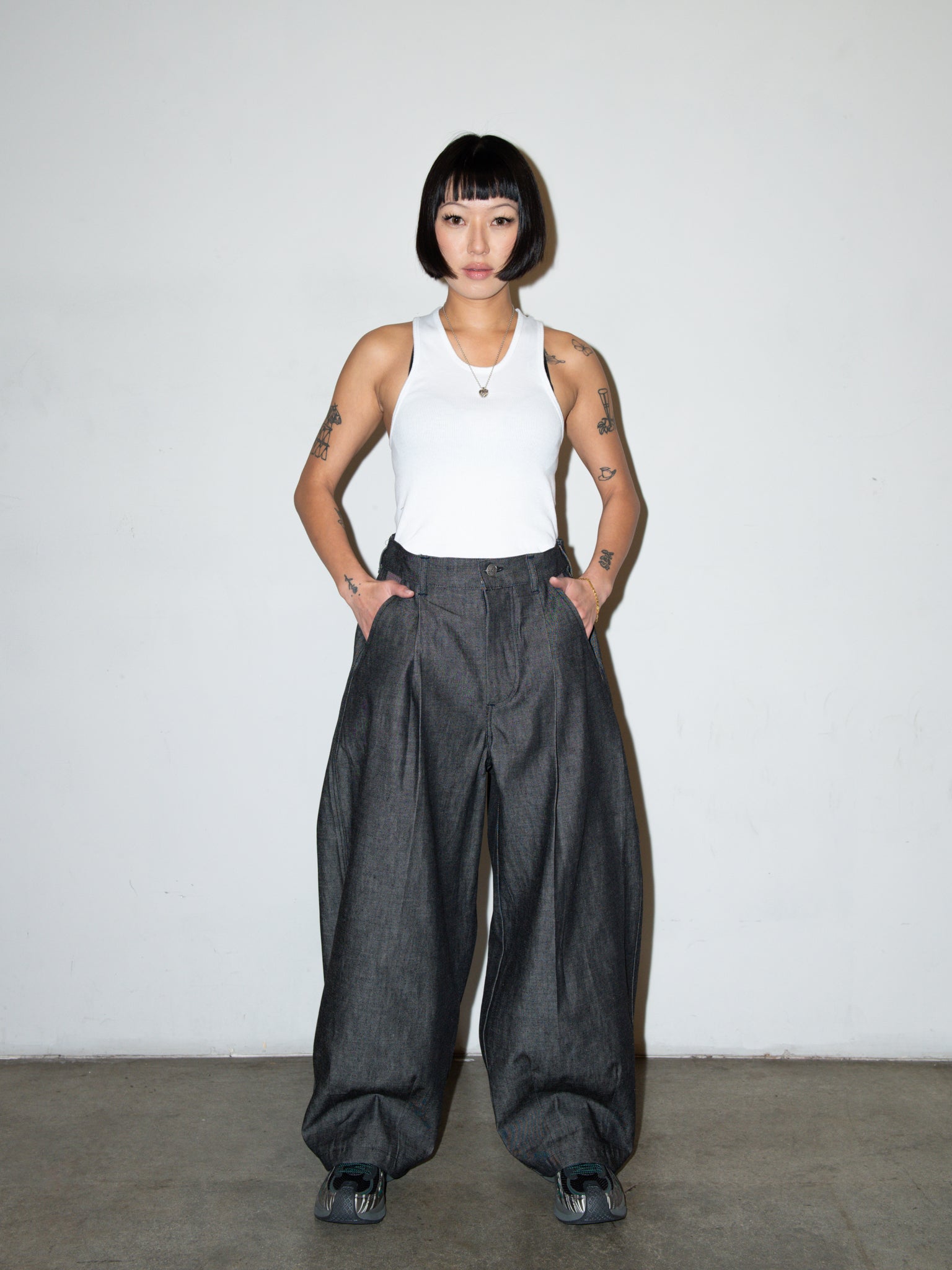 ※6/24掲載削除　RIGID DENIM WIDE PANTS RIGID DENIM WIDE PANTS (SHORT LENGTH)(XS BLACK×BLACK): JOHN