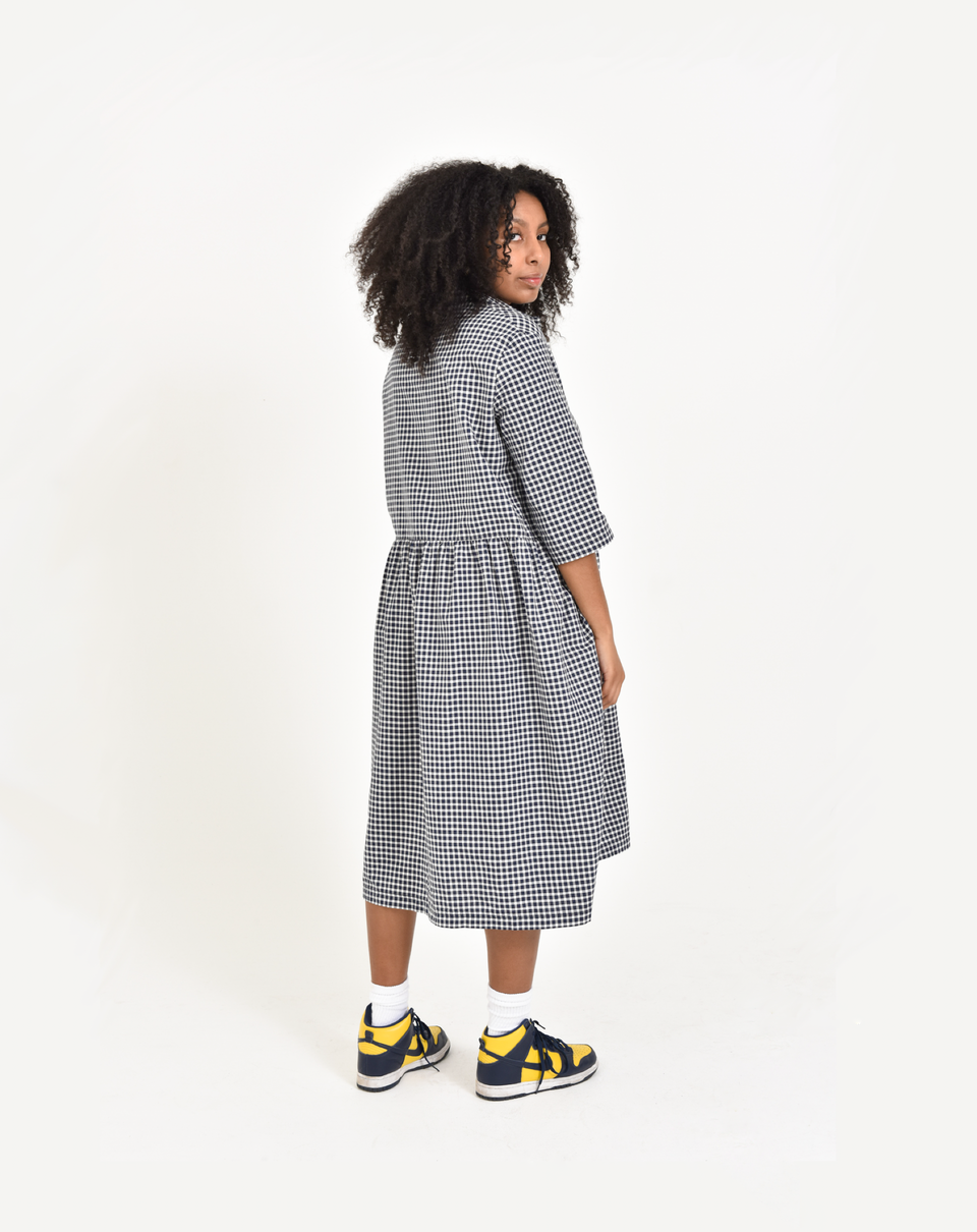 BLUE GINGHAM SHIRT DRESS