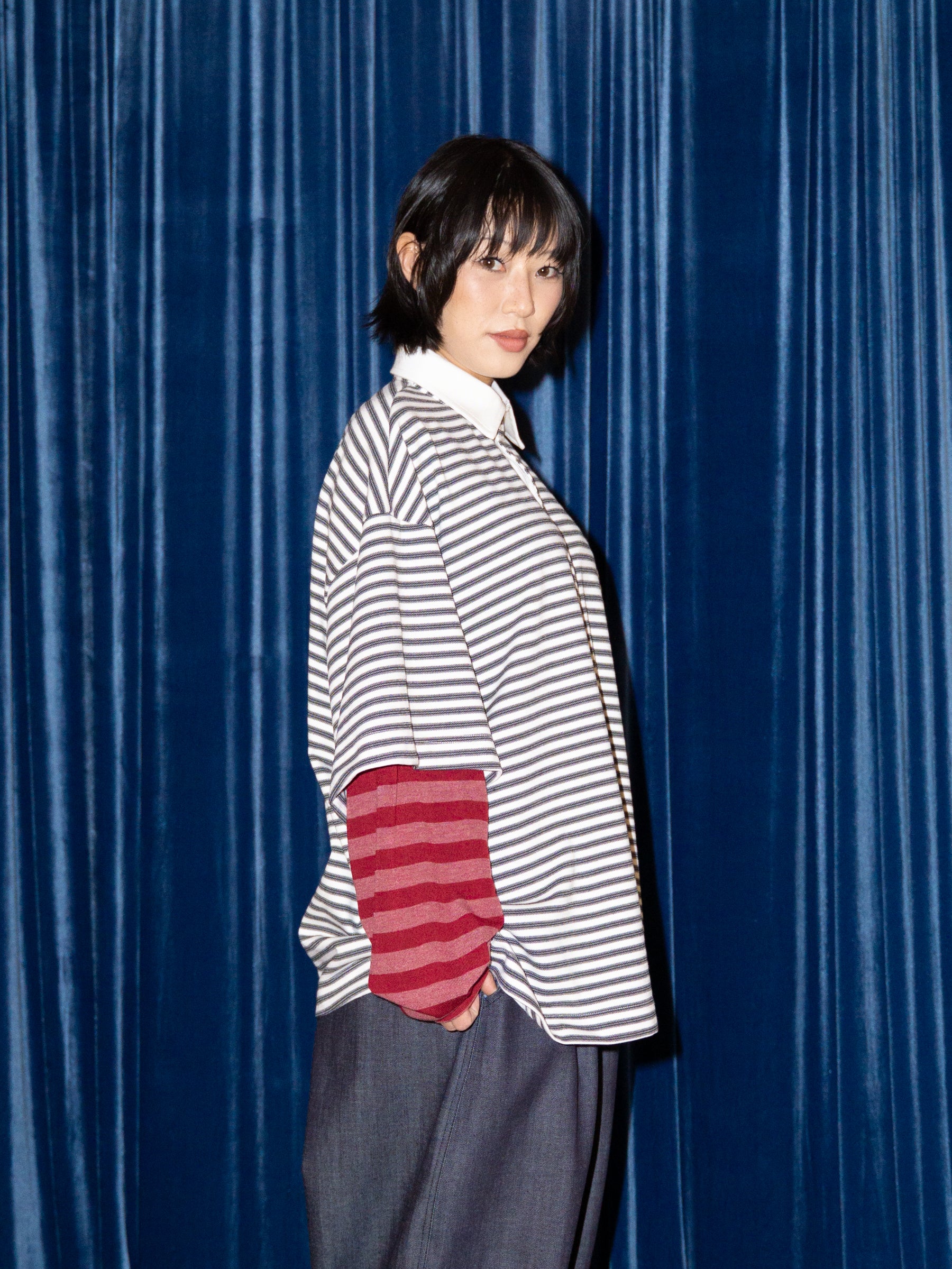 REFEREE POLO IN MAROON STRIPE