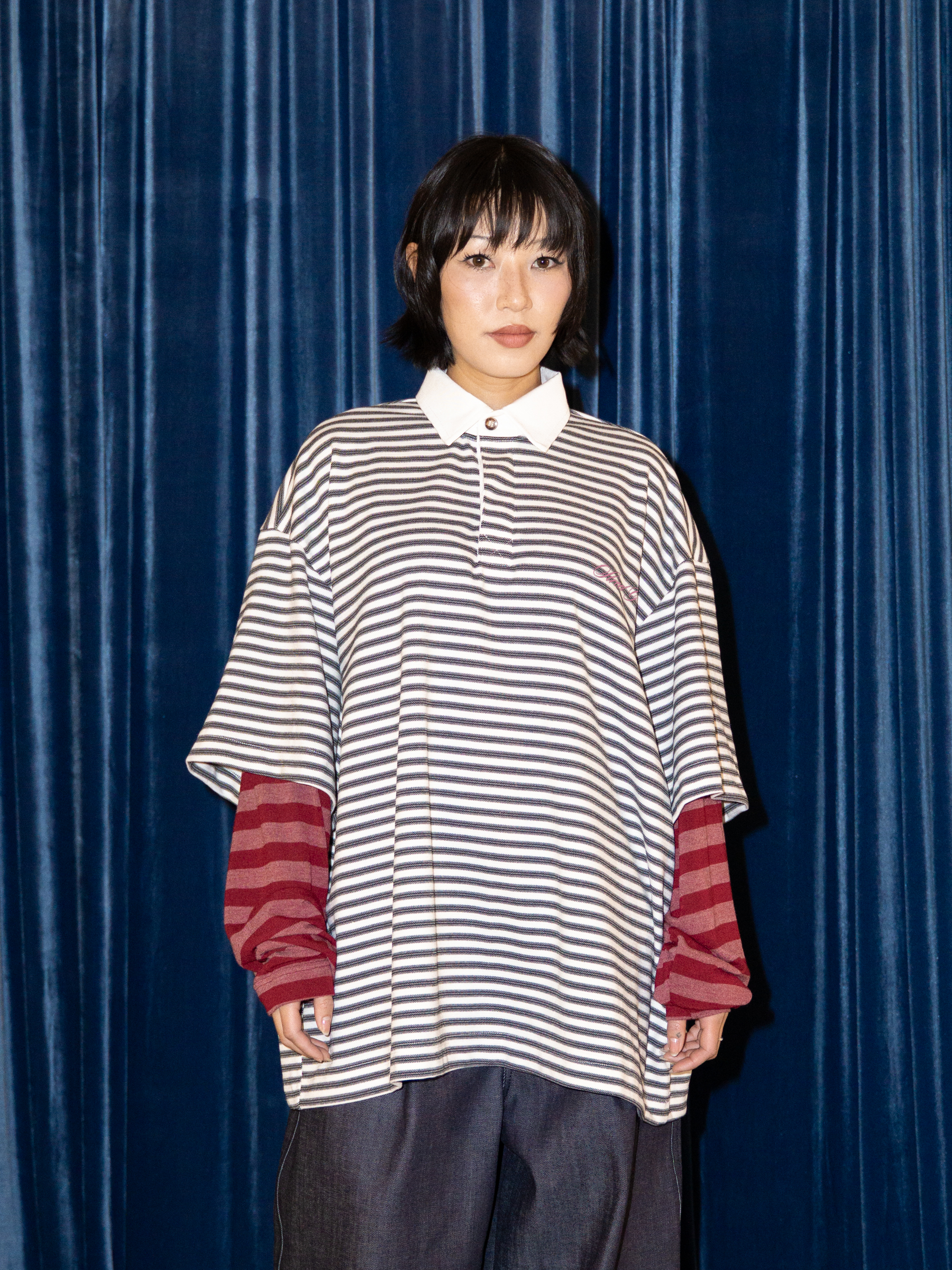 REFEREE POLO IN MAROON STRIPE