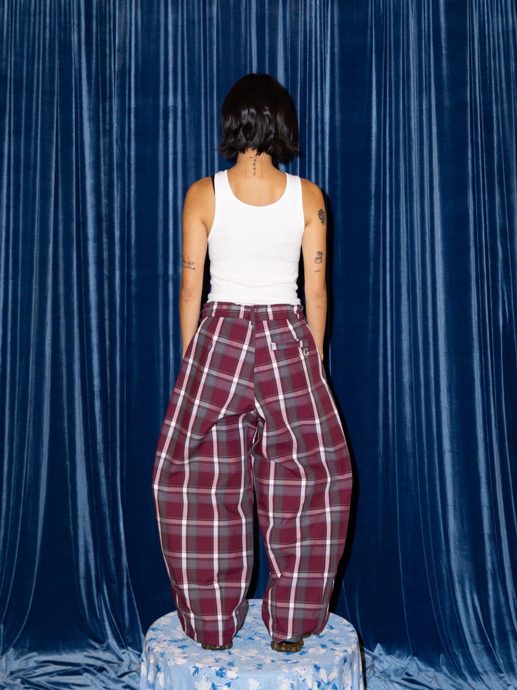 SUPER WIDE PANTS IN MAROON PLAID