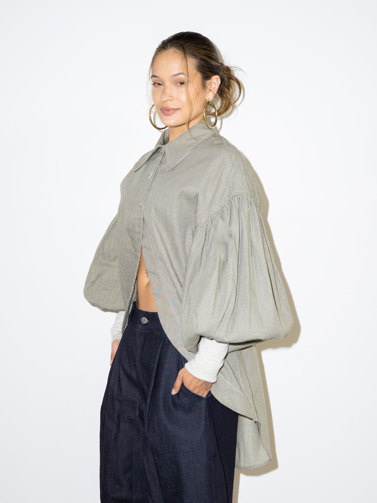 VICTORIAN TOP IN GREEN STRIPE