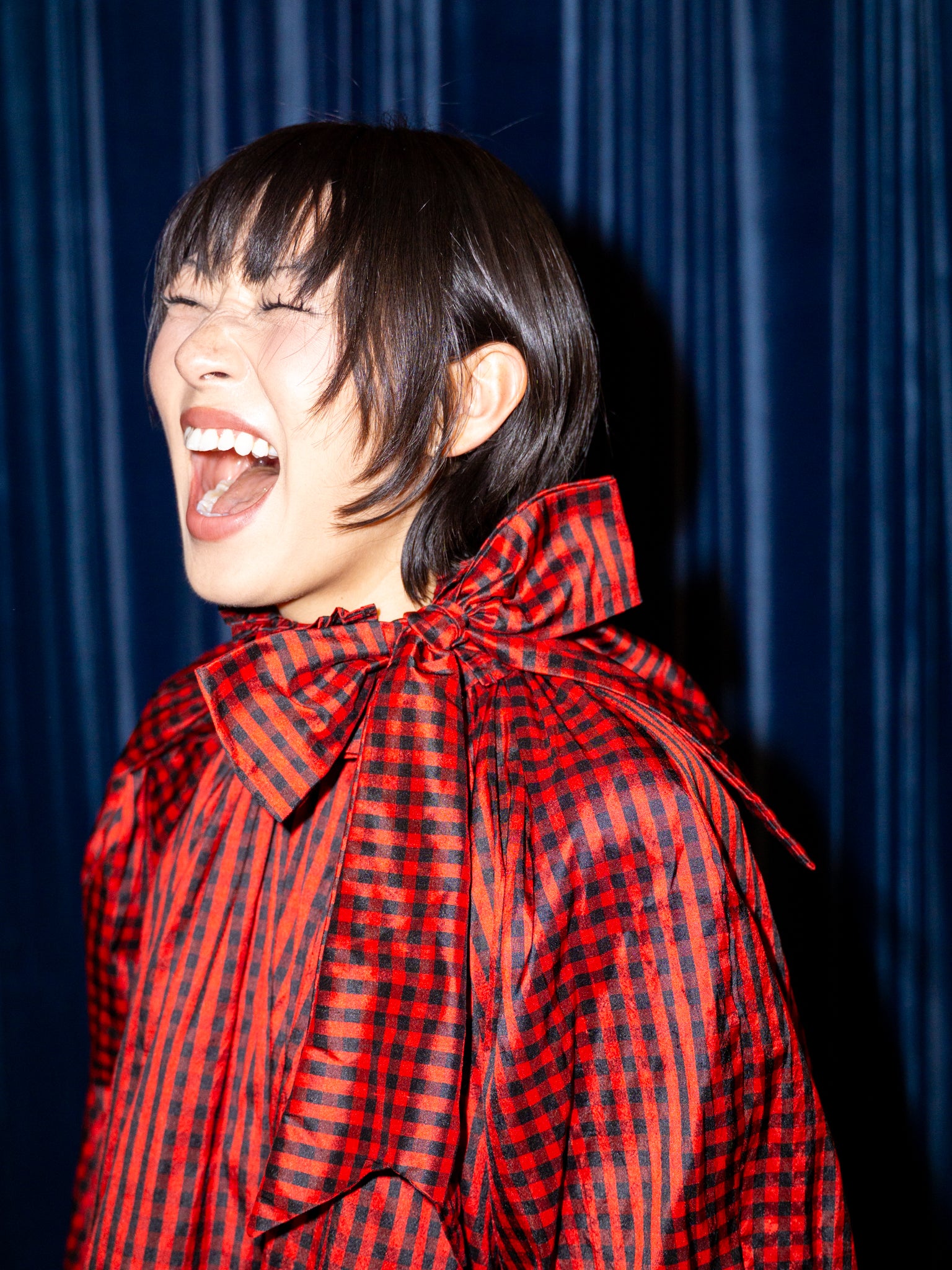 ONION DRESS IN RED GINGHAM TAFFETA