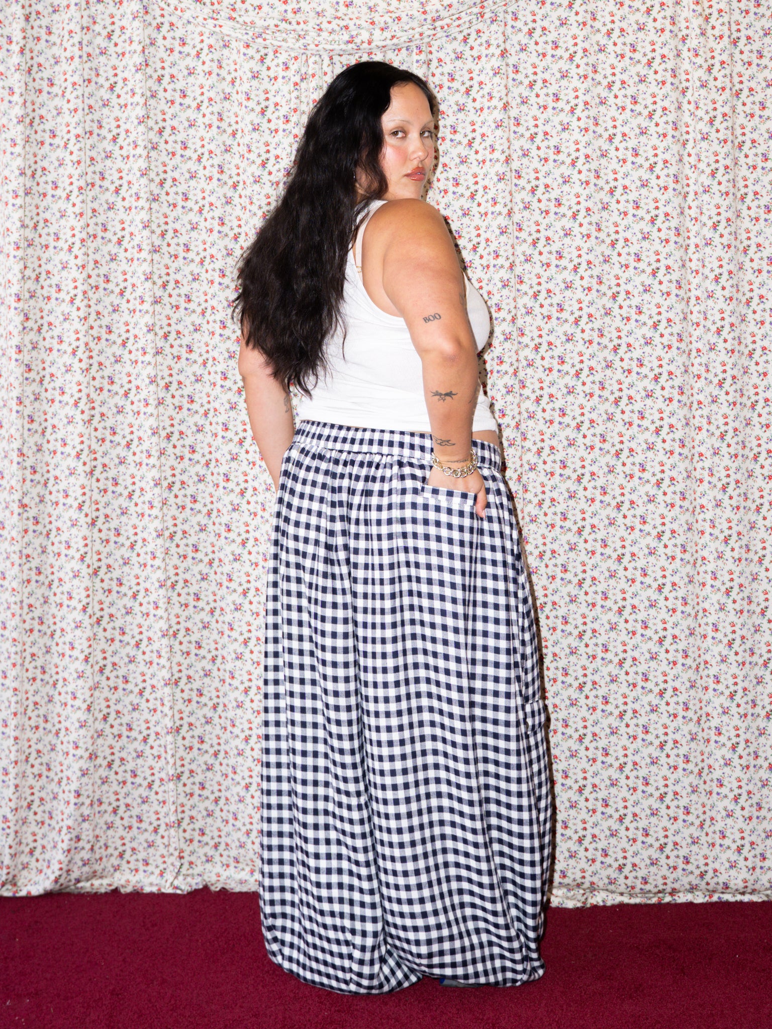 PARACHUTE PANTS IN NAVY GINGHAM