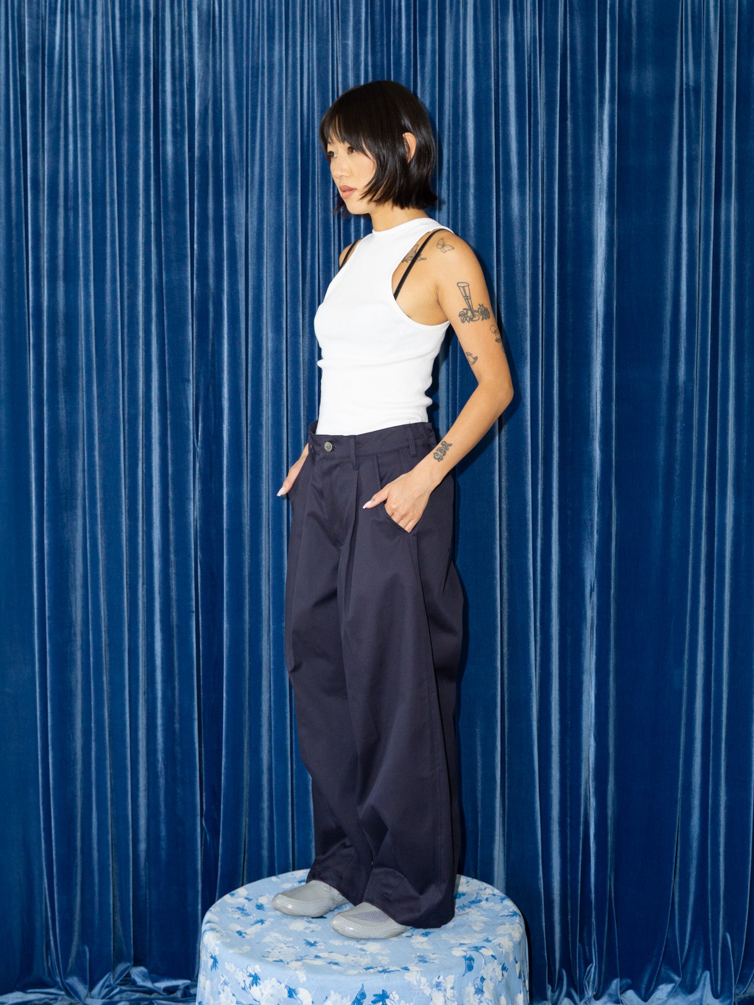 SUPER WIDE PANTS IN NAVY TWILL
