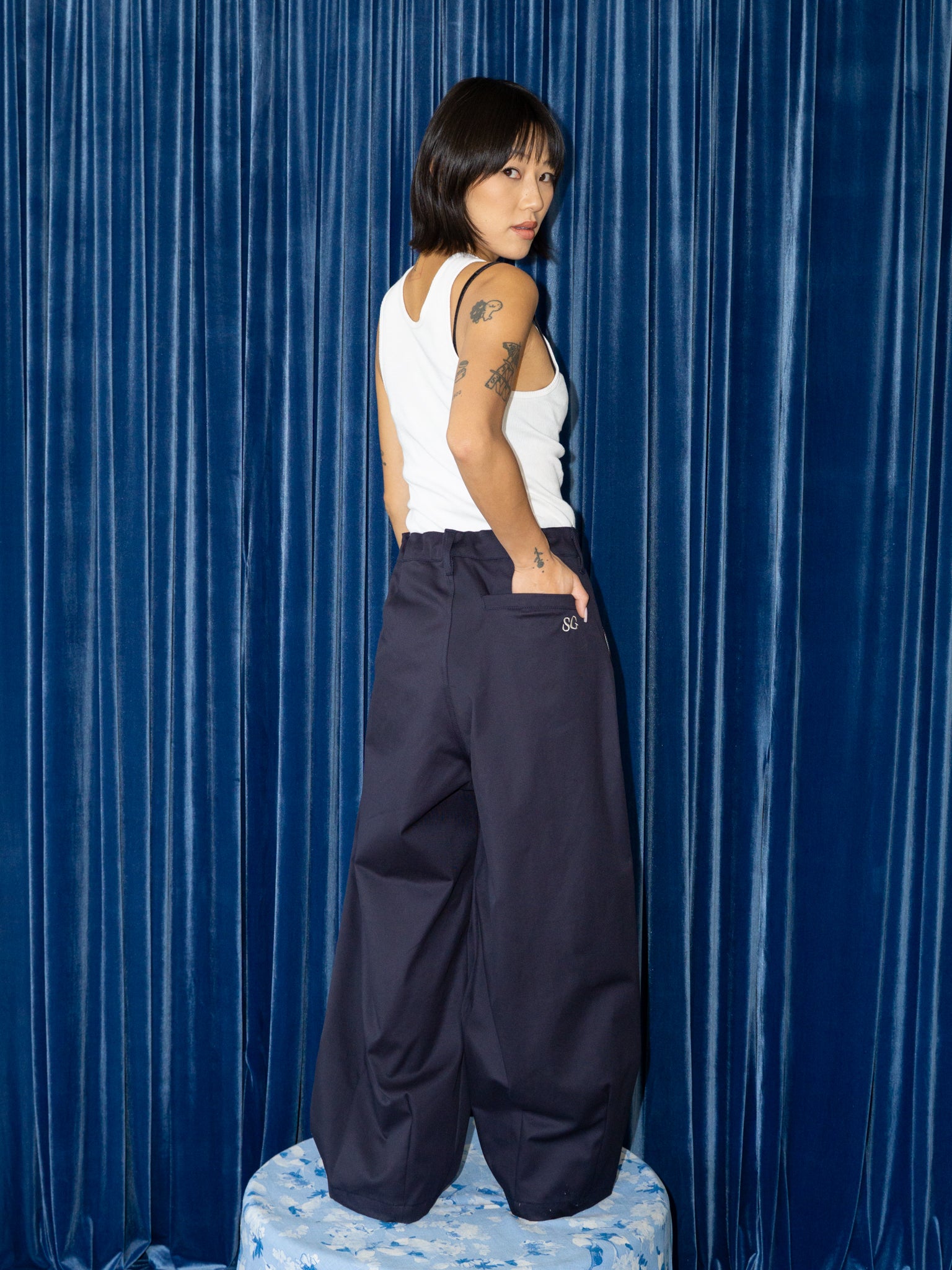 SUPER WIDE PANTS IN NAVY TWILL