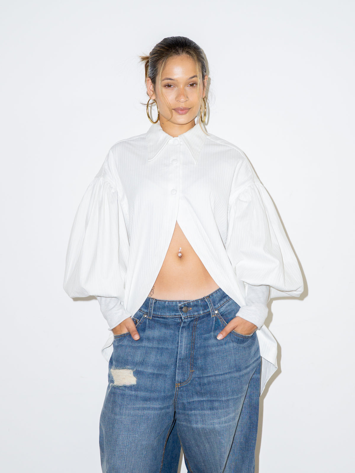 VICTORIAN TOP IN WHITE STRIPE