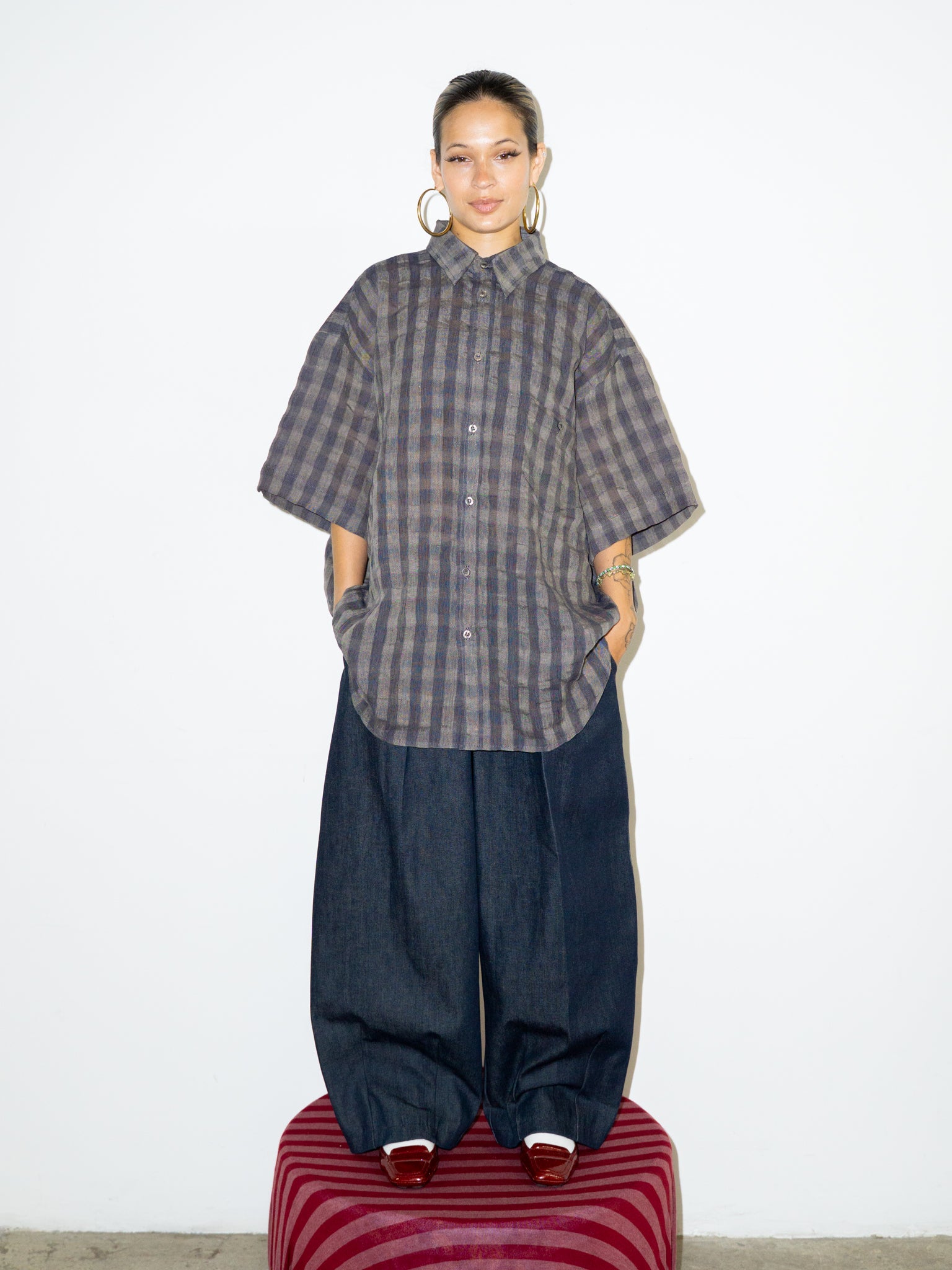 WORK SHIRT IN BLUE STRIPE LINEN