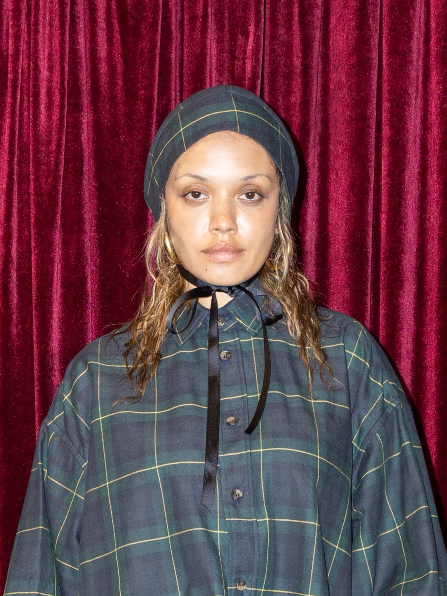 BONNET IN GREEN PLAID