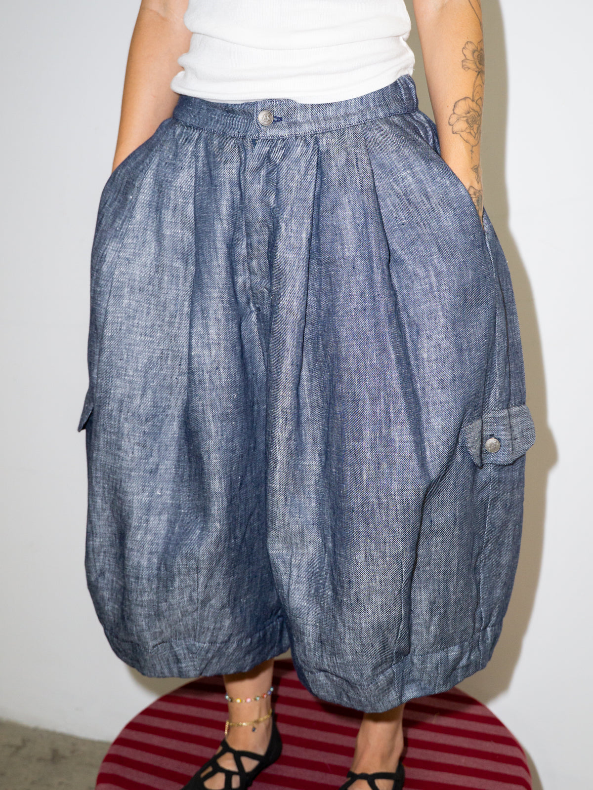 PARACHUTE SHANTS IN NAVY LINEN
