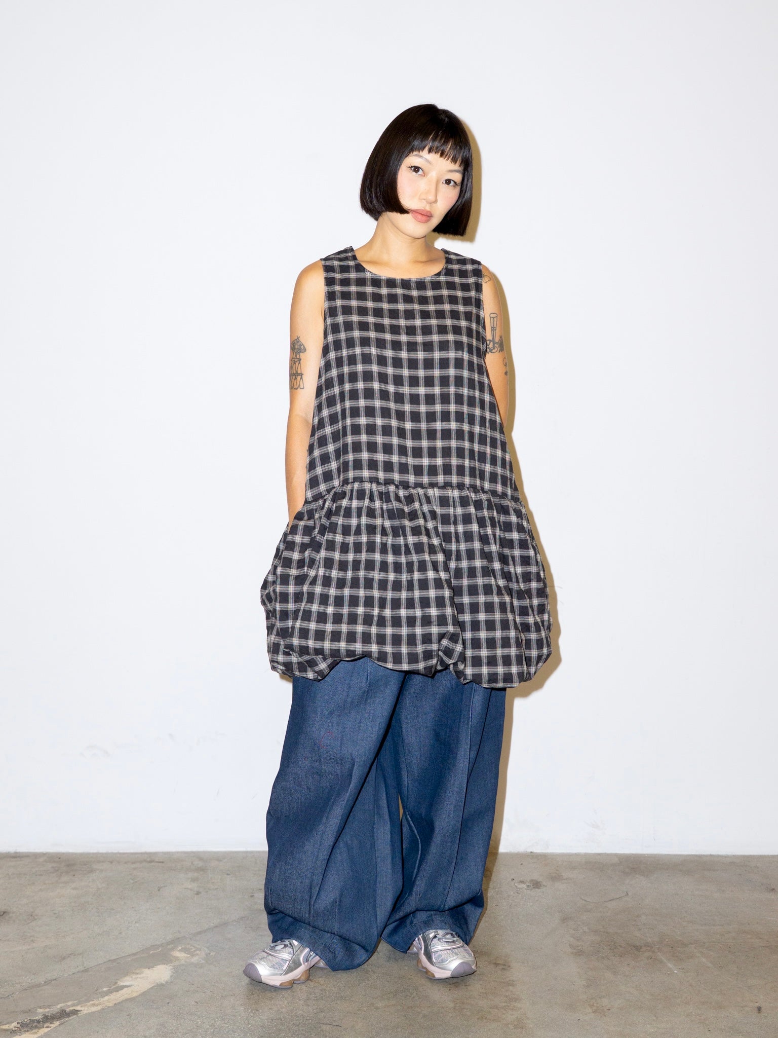 SACK DRESS IN BLACK PLAID