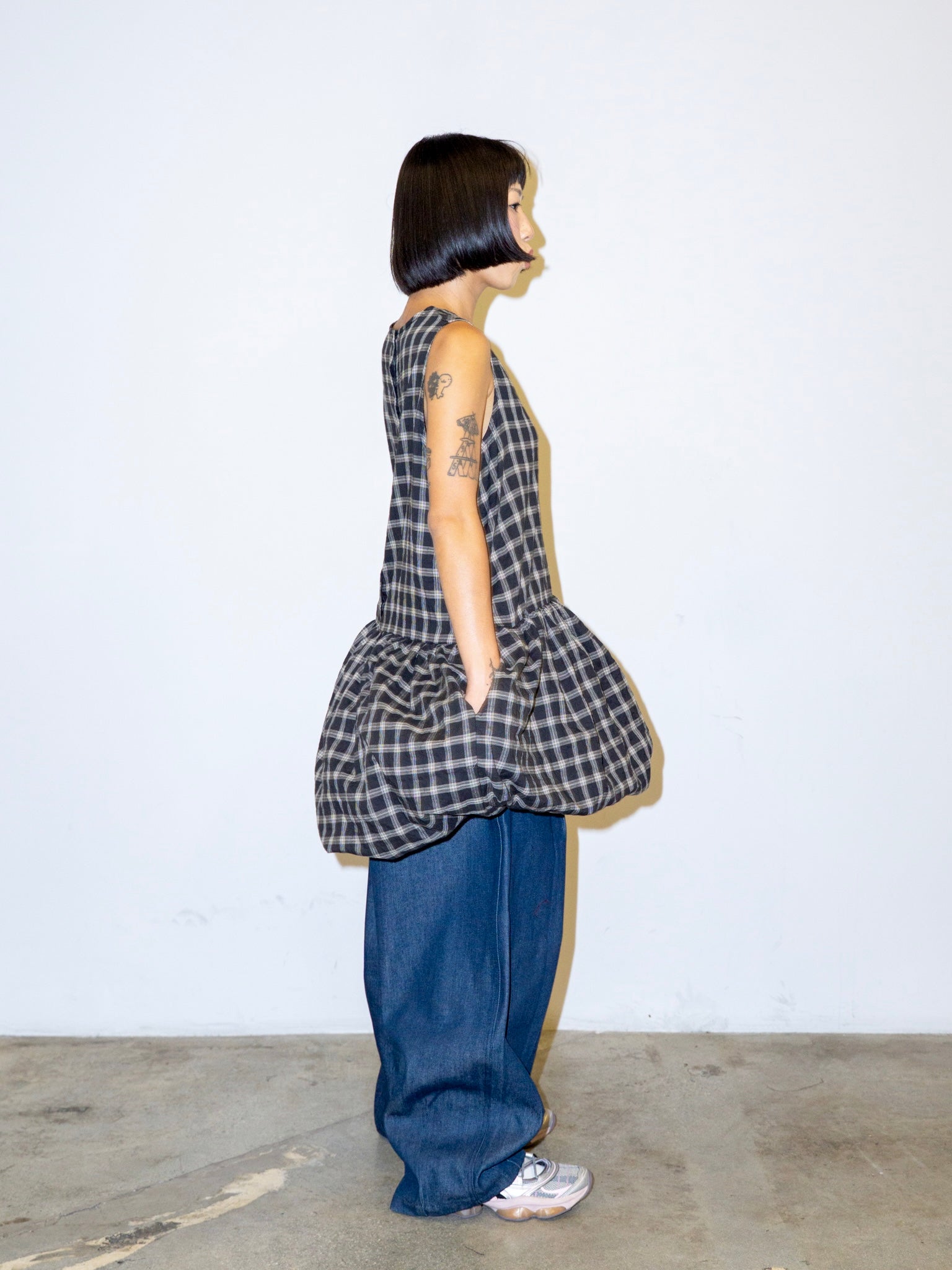SACK DRESS IN BLACK PLAID