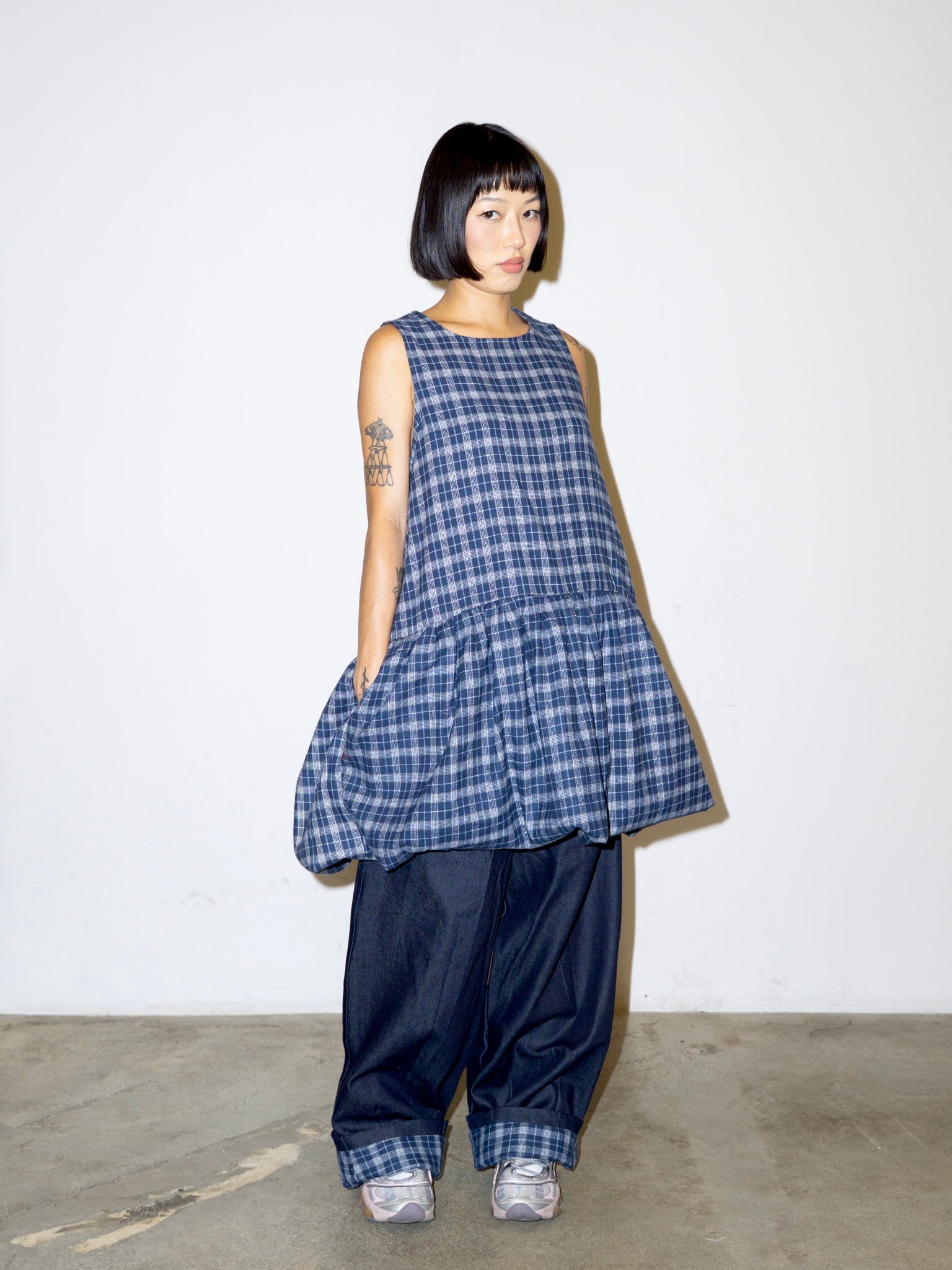 SACK DRESS IN BLUE PLAID