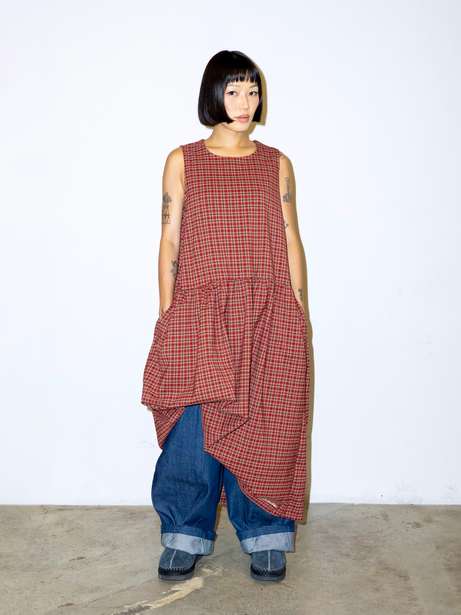 SACK DRESS IN RED PLAID