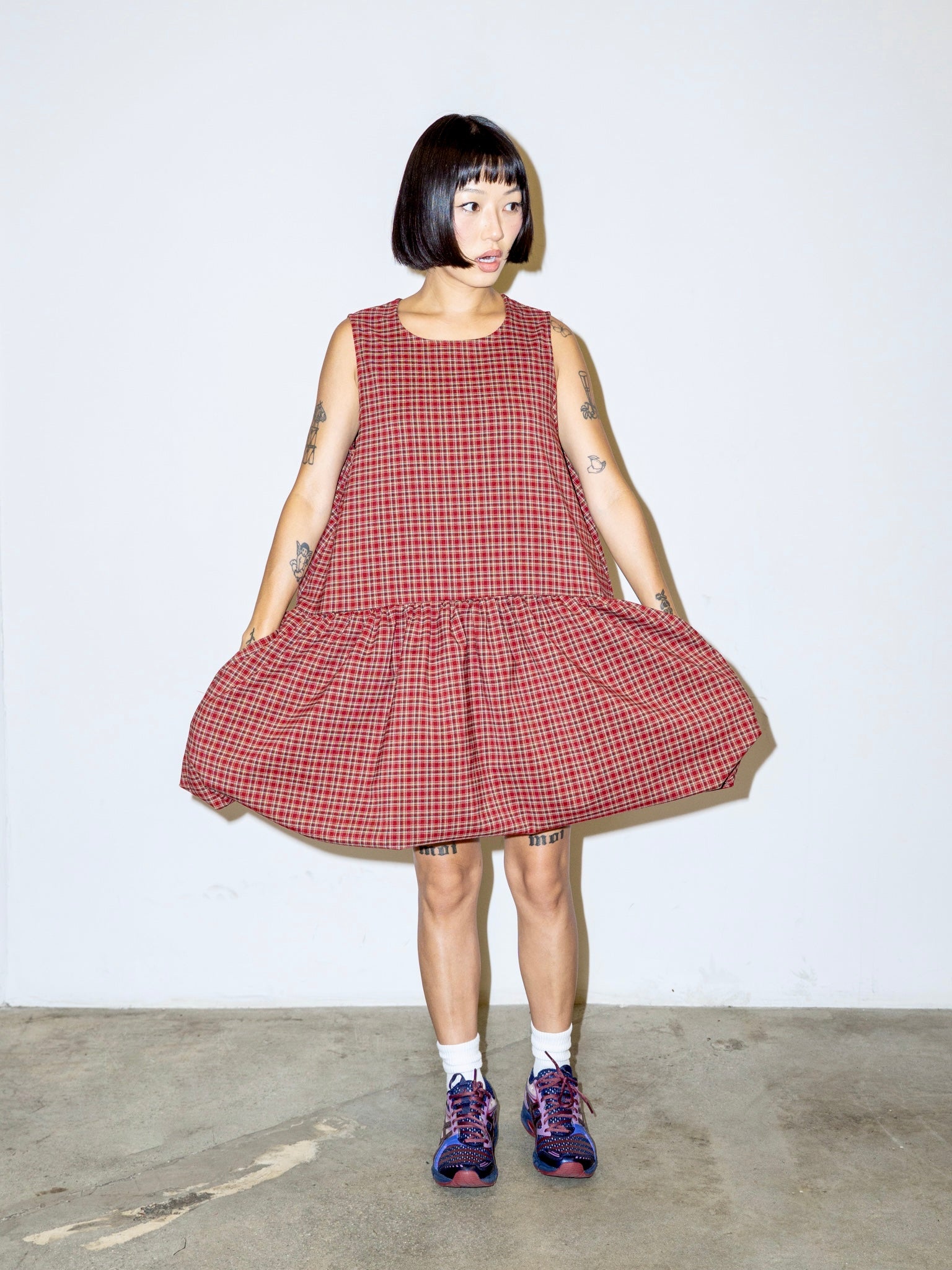 SACK DRESS IN RED PLAID