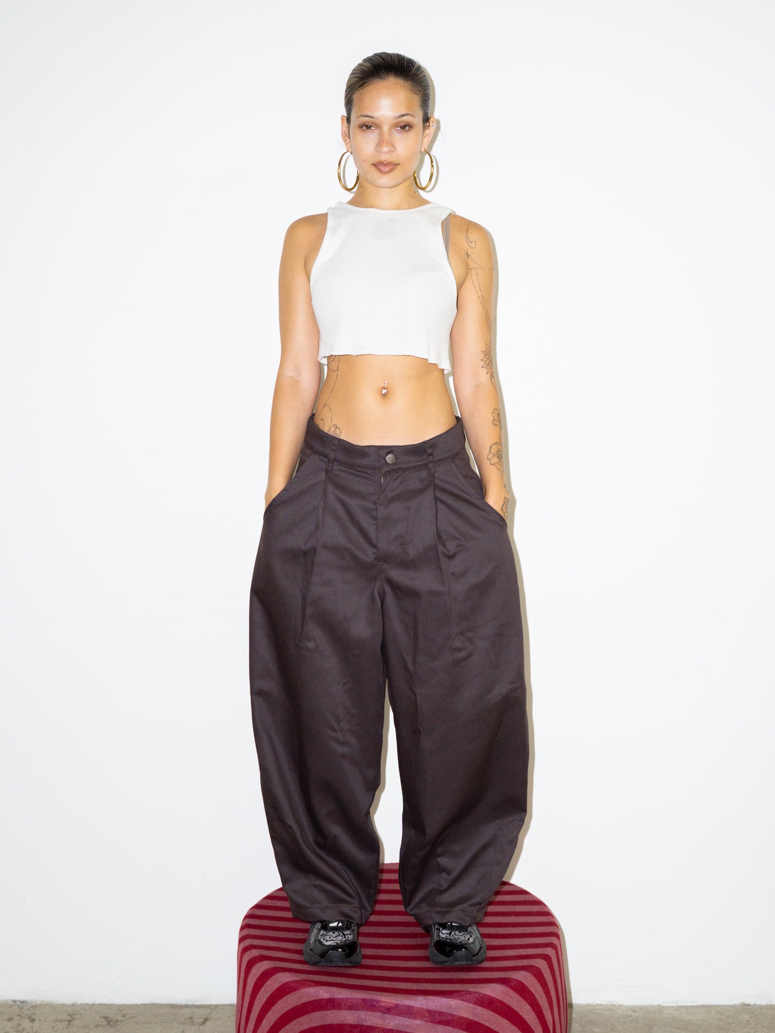 SUPER WIDE PANTS IN BROWN TWILL