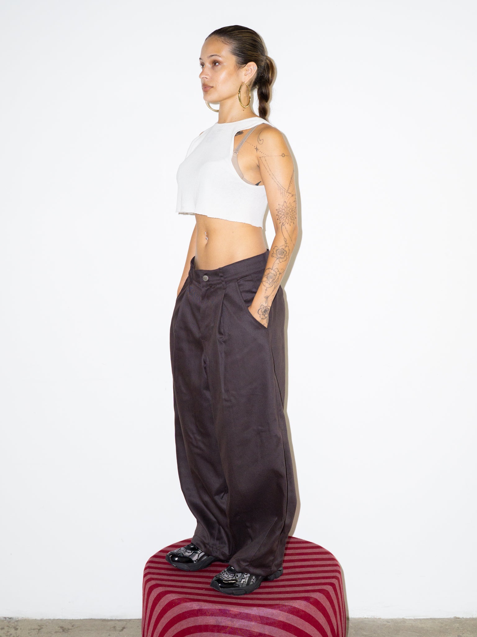 SUPER WIDE PANTS IN BROWN TWILL