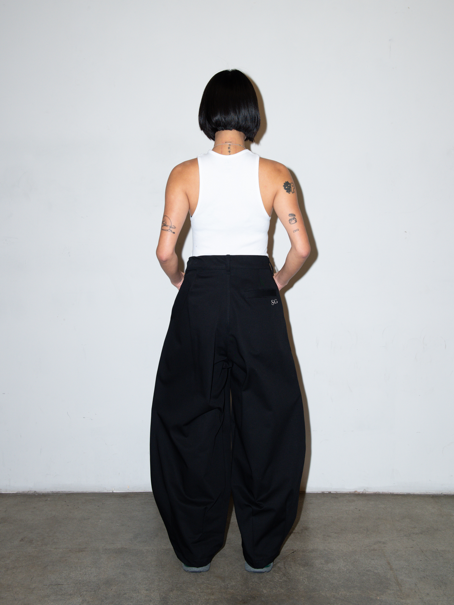 SUPER WIDE PANTS IN BLACK TWILL / GINGHAM