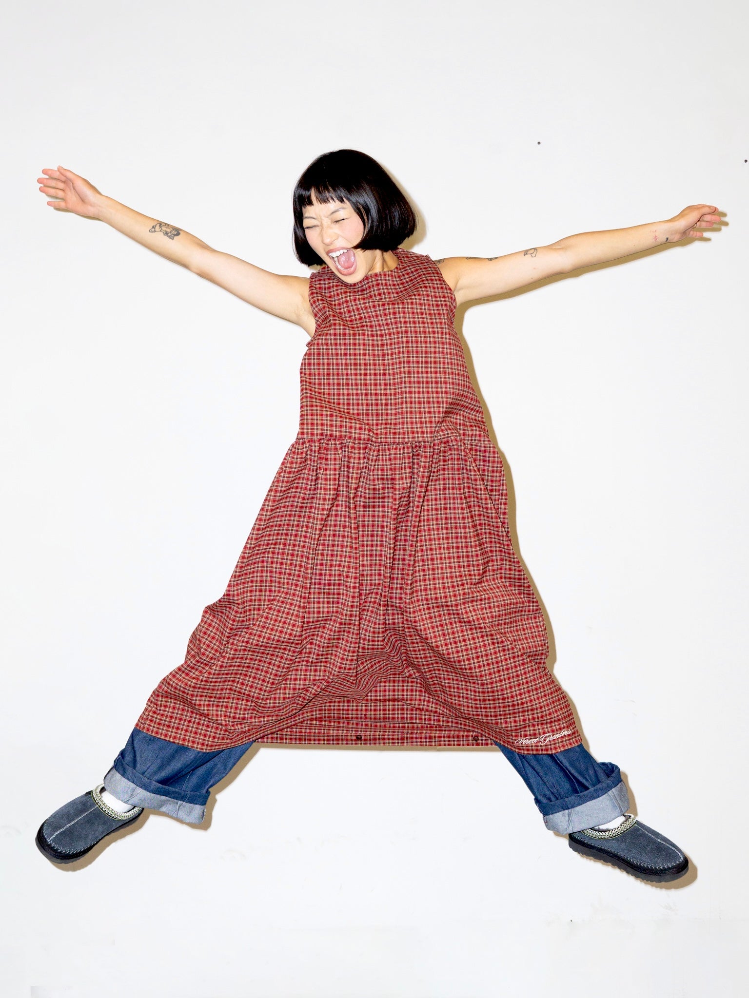SACK DRESS IN RED PLAID