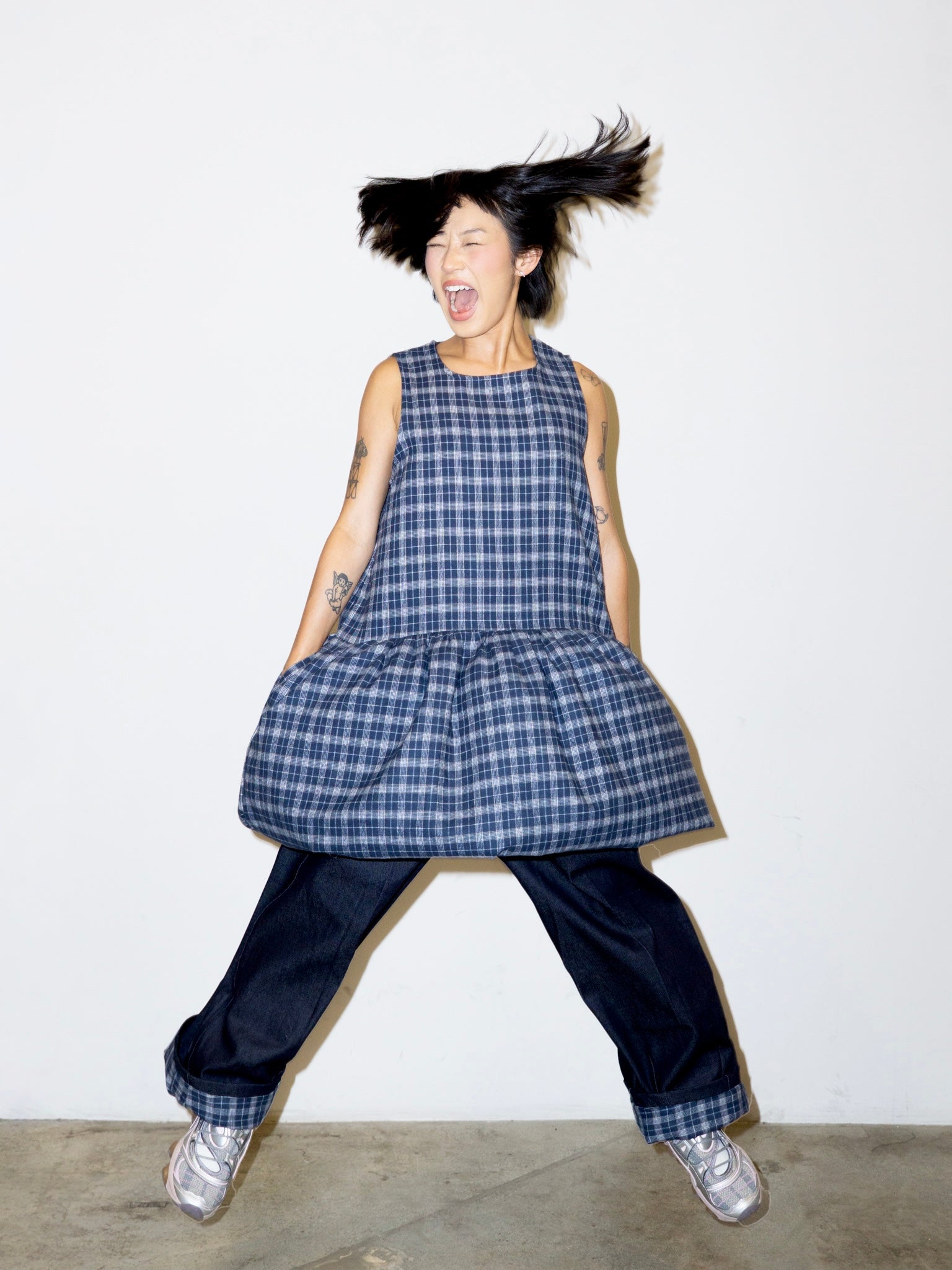 SACK DRESS IN BLUE PLAID